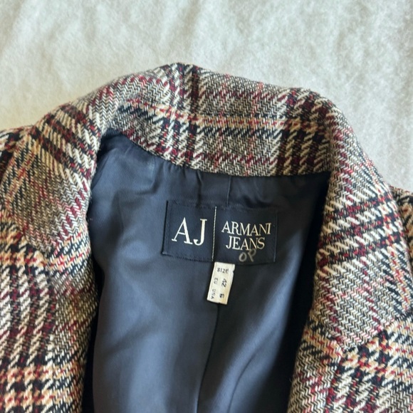 Armani Jeans Vintage Classic Plaid | Herringbone Wool Blend Blazer Size 6 - Picture 4 of 15